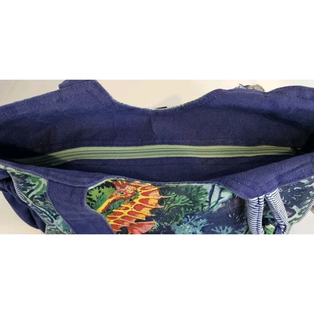 Paul Brent Seahorse Canvas Tote Bag Large Braided Shoulder Purse Beach Cruise - Picture 14 of 16